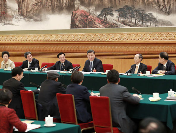 2019年3月8日,习近平参加十三届全国人大二次会议河南代表团的审议。